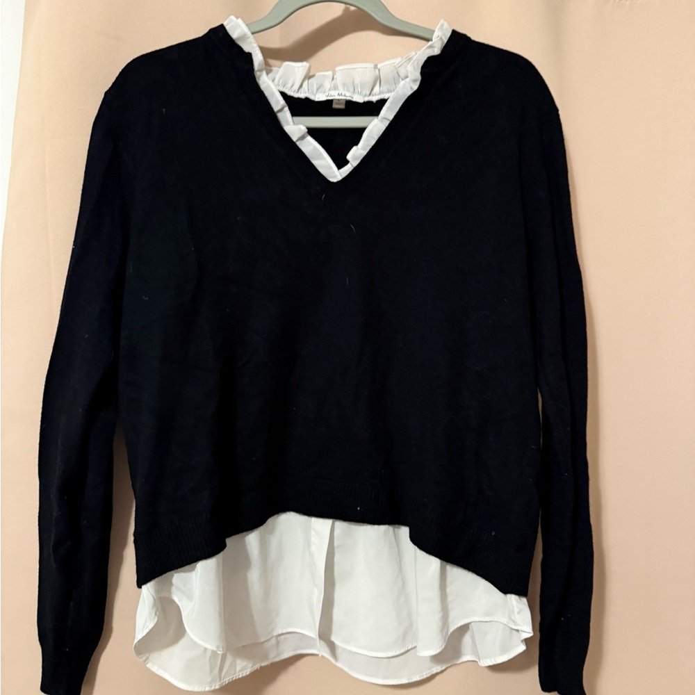 Milano Black Top with White Ruffle Detail